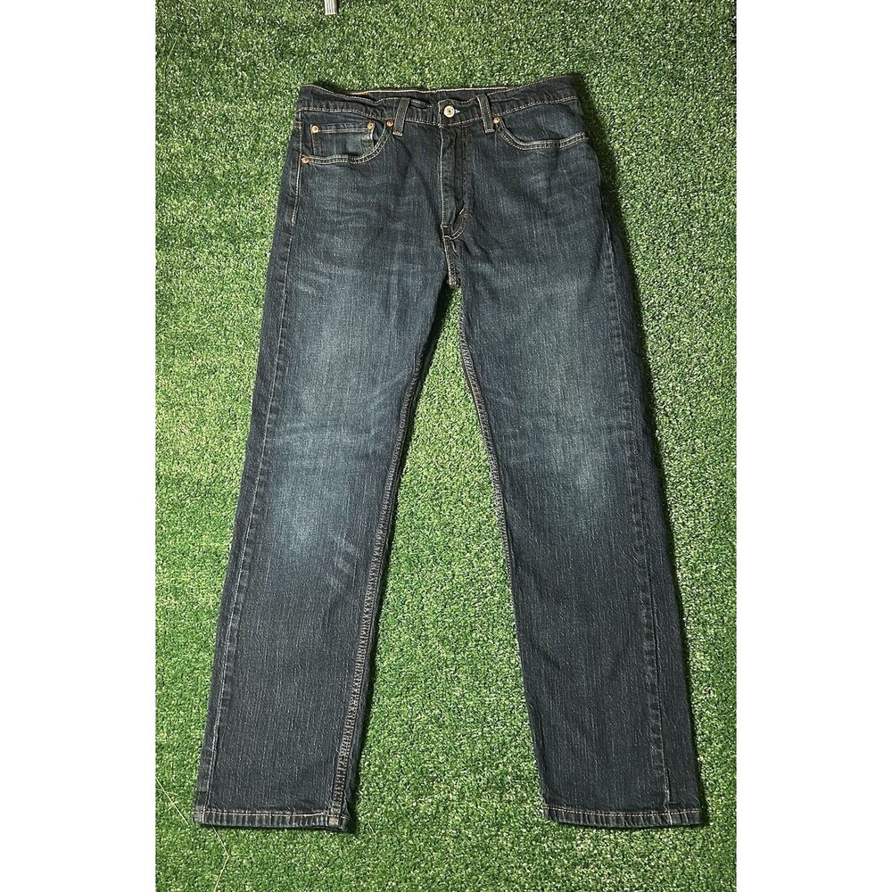 Levis 505 Mens 34x32 Regular Fit Straight Leg Jeans Dark Wash Blue Denim W34 L32